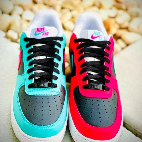 Nike Air Force 1 Custom Shoes Low South Beach Miami Vice Pink Teal Black White main image 9